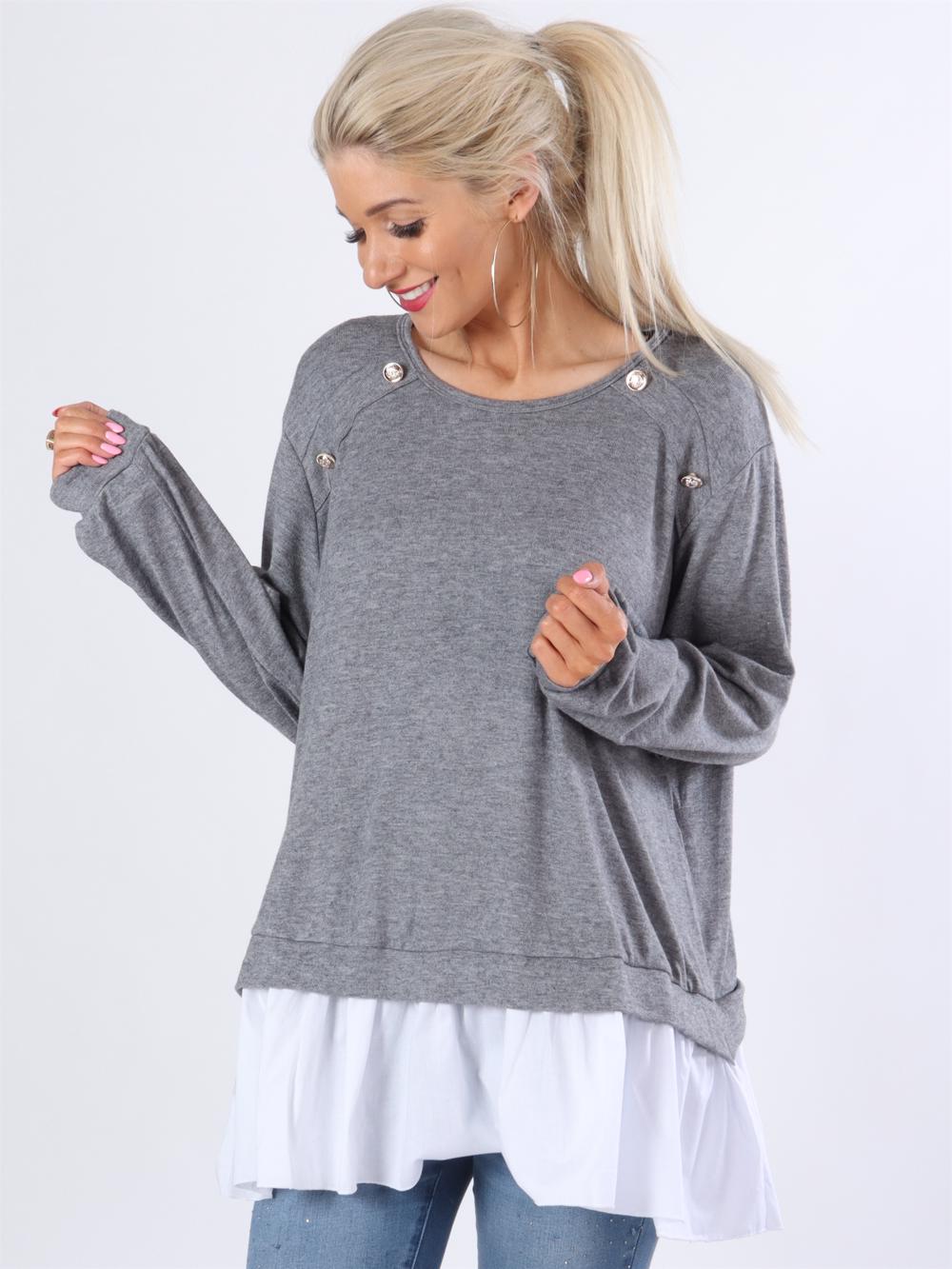 Maryan - Sort strikbluse med knapper og skjorte detalje